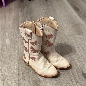 Kids Cream Western Boots with Pink Accents